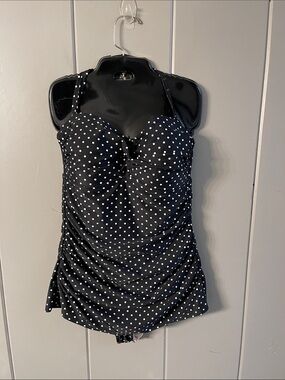 Merona Swimsuit Black White Polka Dot one piece Large Resort Cruise Vacay Beach